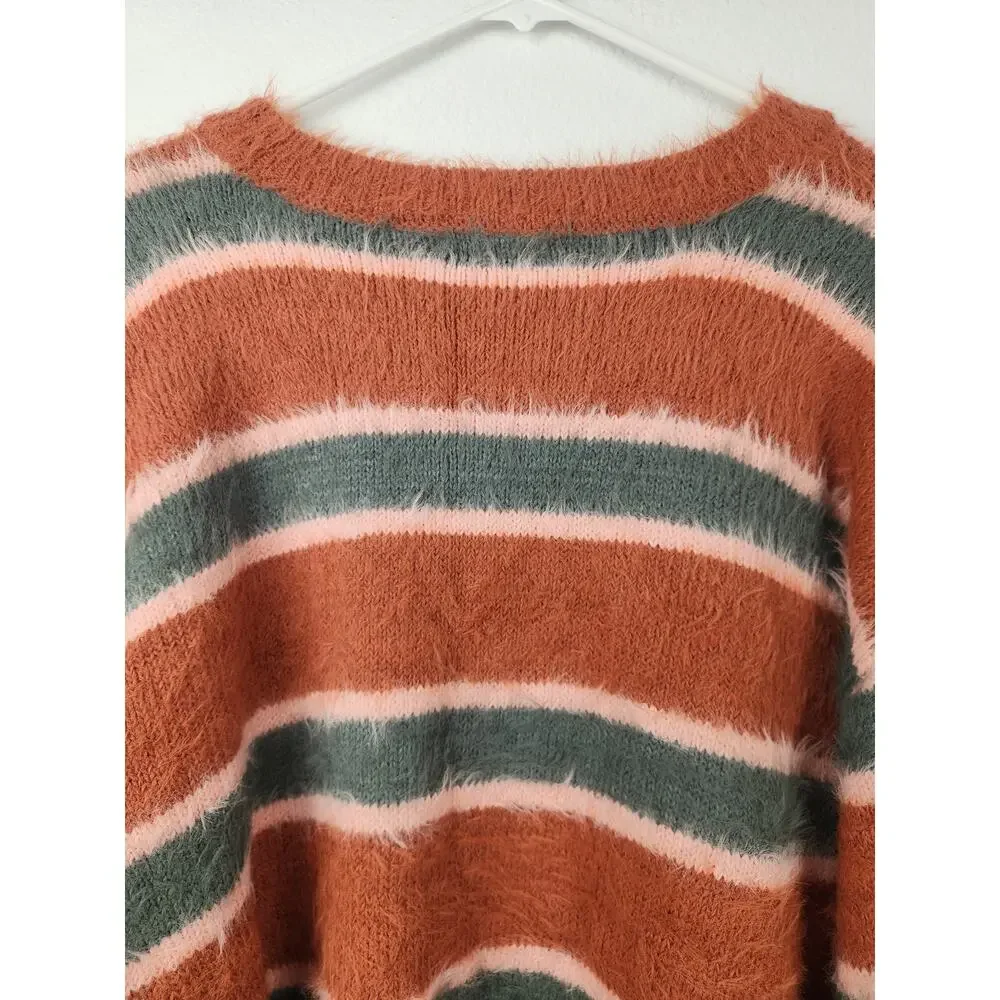 Full Tilt Cropped Striped Sweater Size XL Long Sleeve Orange Green
